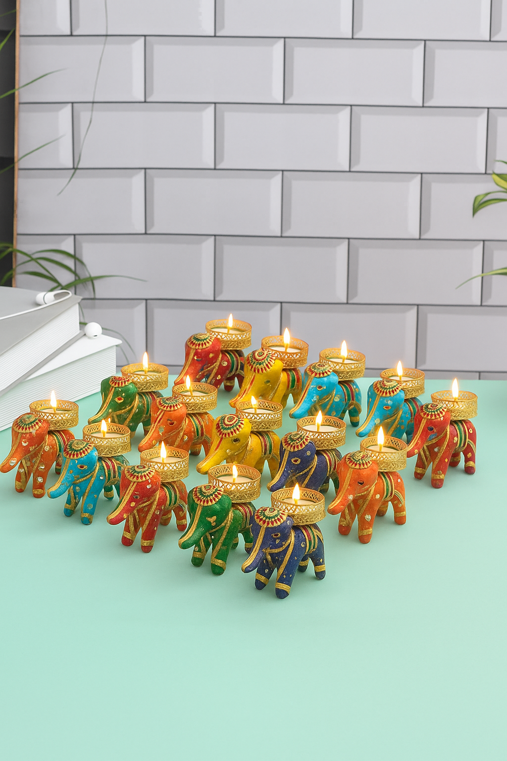 HANDCRAFTED COLORFUL ELEPHANT CANDLE HOLDERS