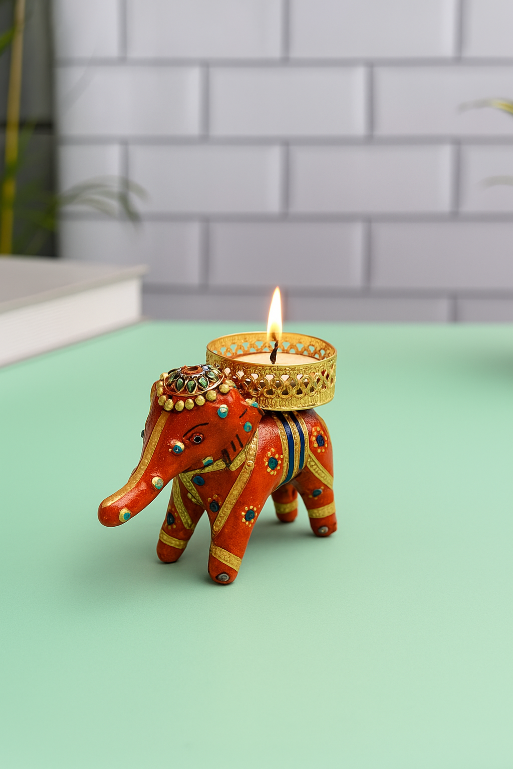 HANDCRAFTED COLORFUL ELEPHANT CANDLE HOLDERS